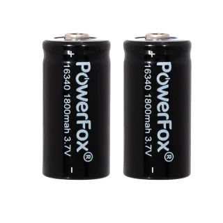Twee PowerFox 16340 Li-ion accu’s voor ACE Pro Mini laserpennen