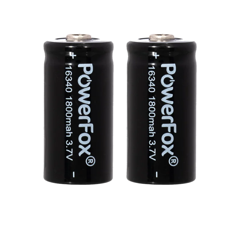 Twee PowerFox 16340 Li-ion accu’s voor ACE Pro Mini laserpennen