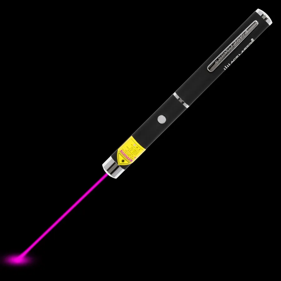 Violette laserpen AV-1 met zichtbare laserstraal in het donker